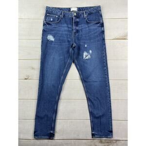 ASOS Design Mens Jeans Size 36X34 Skinny Slim Leg Denim Distressed Dark Wash